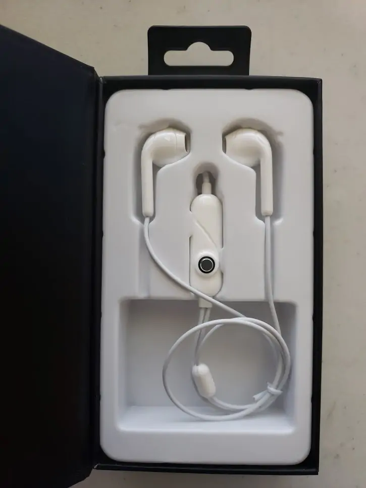 The earbuds inside the box