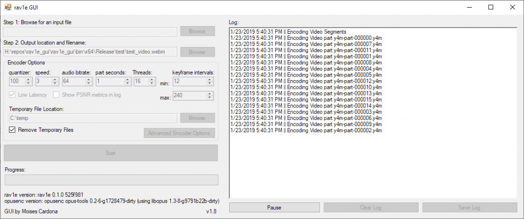 rav1e GUI v1.8 encoding