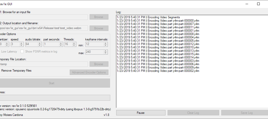 rav1e GUI v1.8 encoding