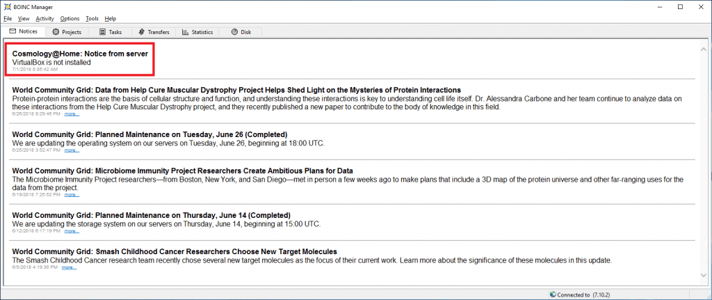 BOINC Virtualbox not installed