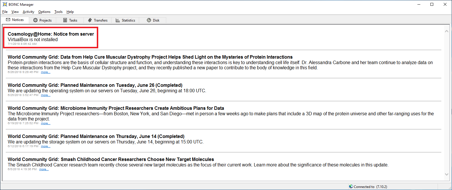 BOINC Virtualbox not installed