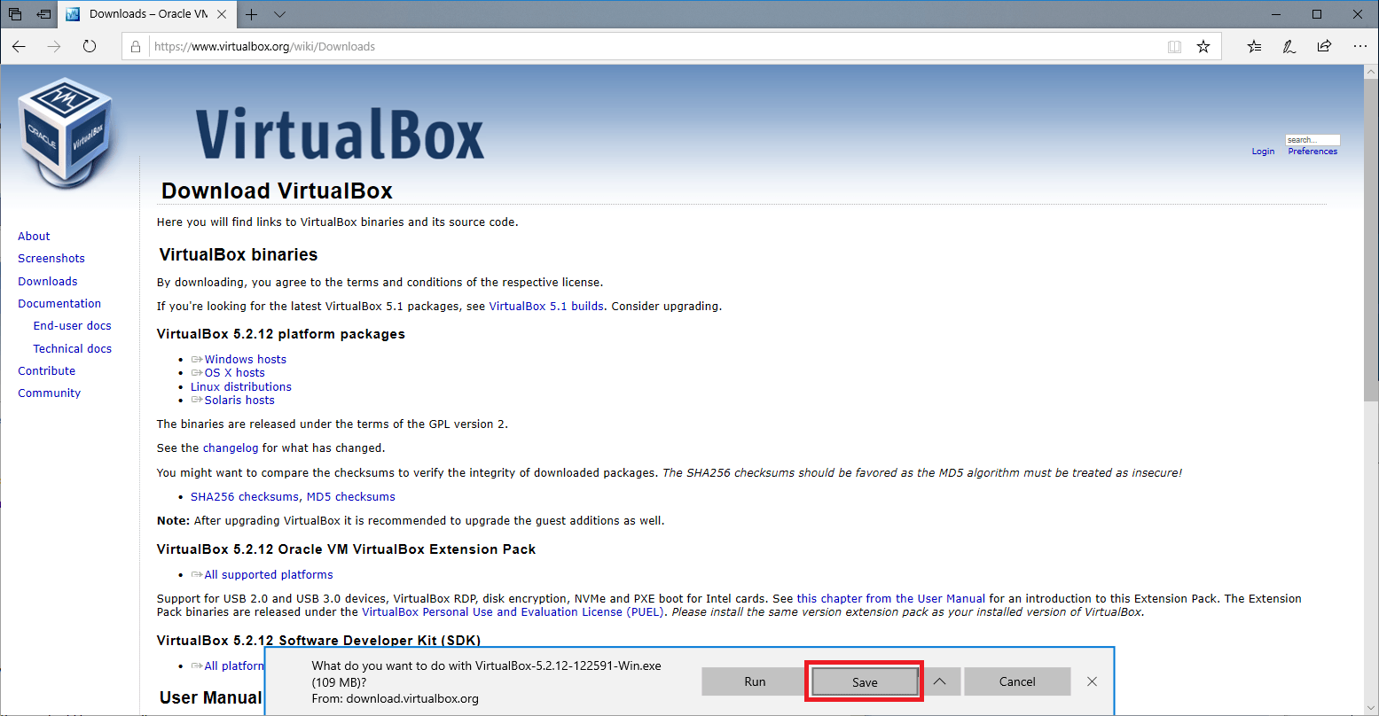 Downloading Virtualbox 3