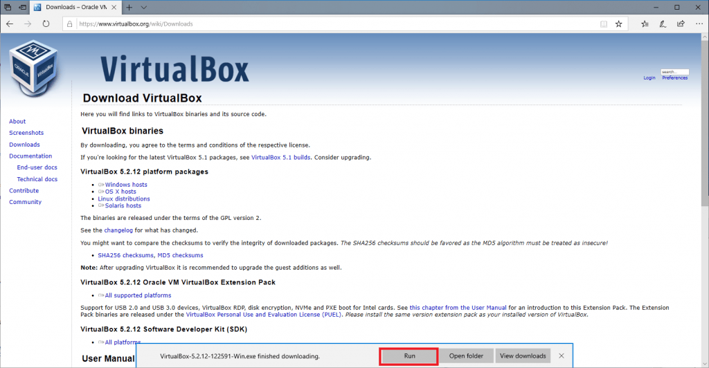 Downloading Virtualbox 4