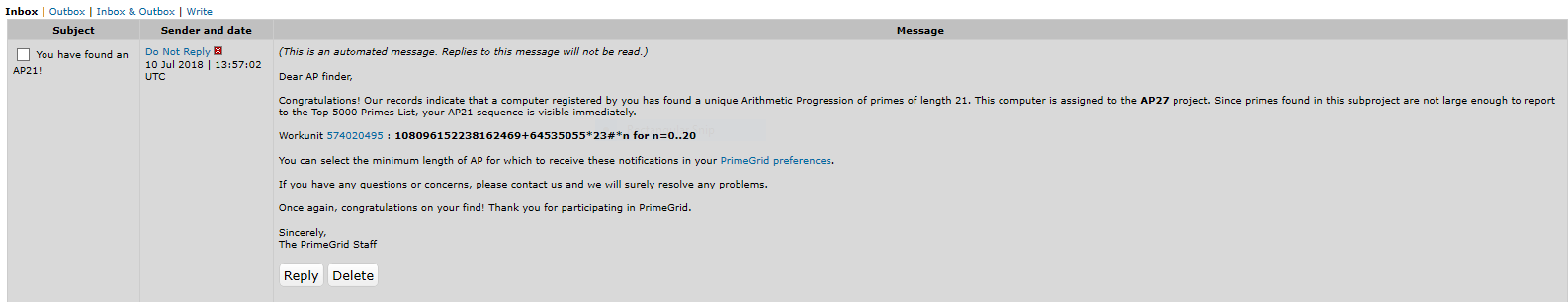 Primegrid prime number notice