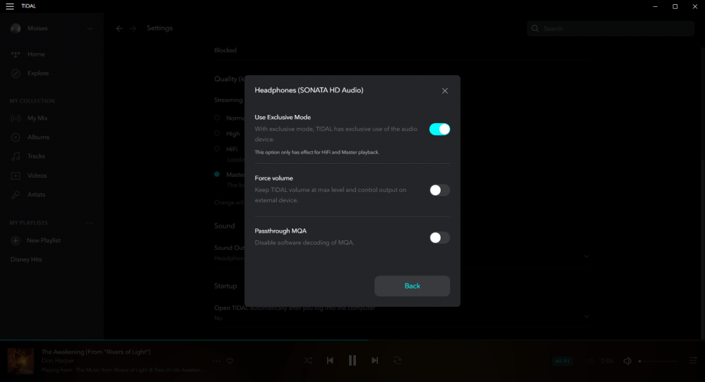 Tidal using the Hidizs Sonata HD Cable