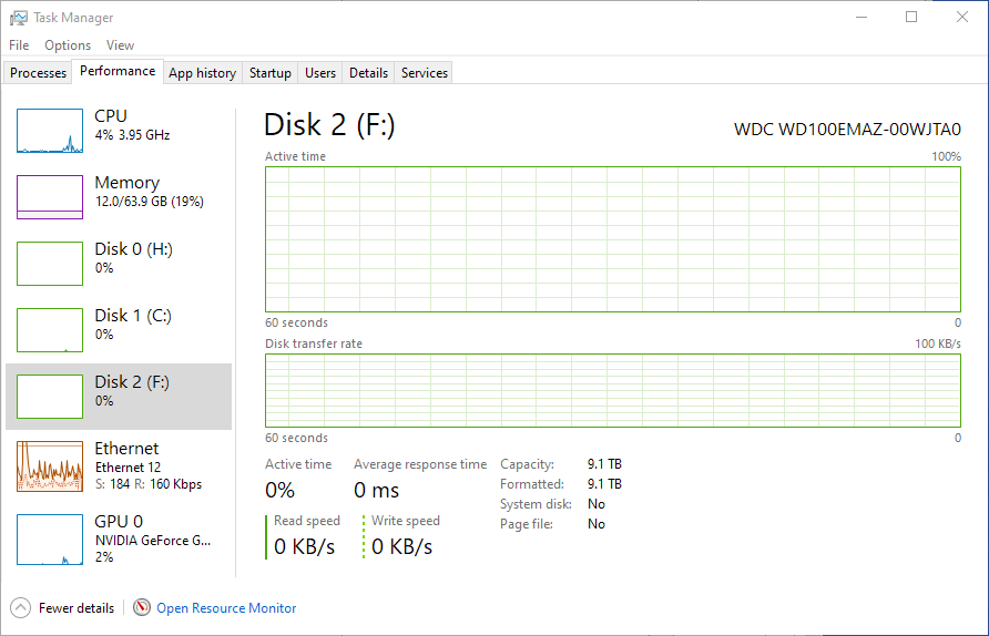 Shucked WD 10TB EMAZ Drive in Windows Task Manager