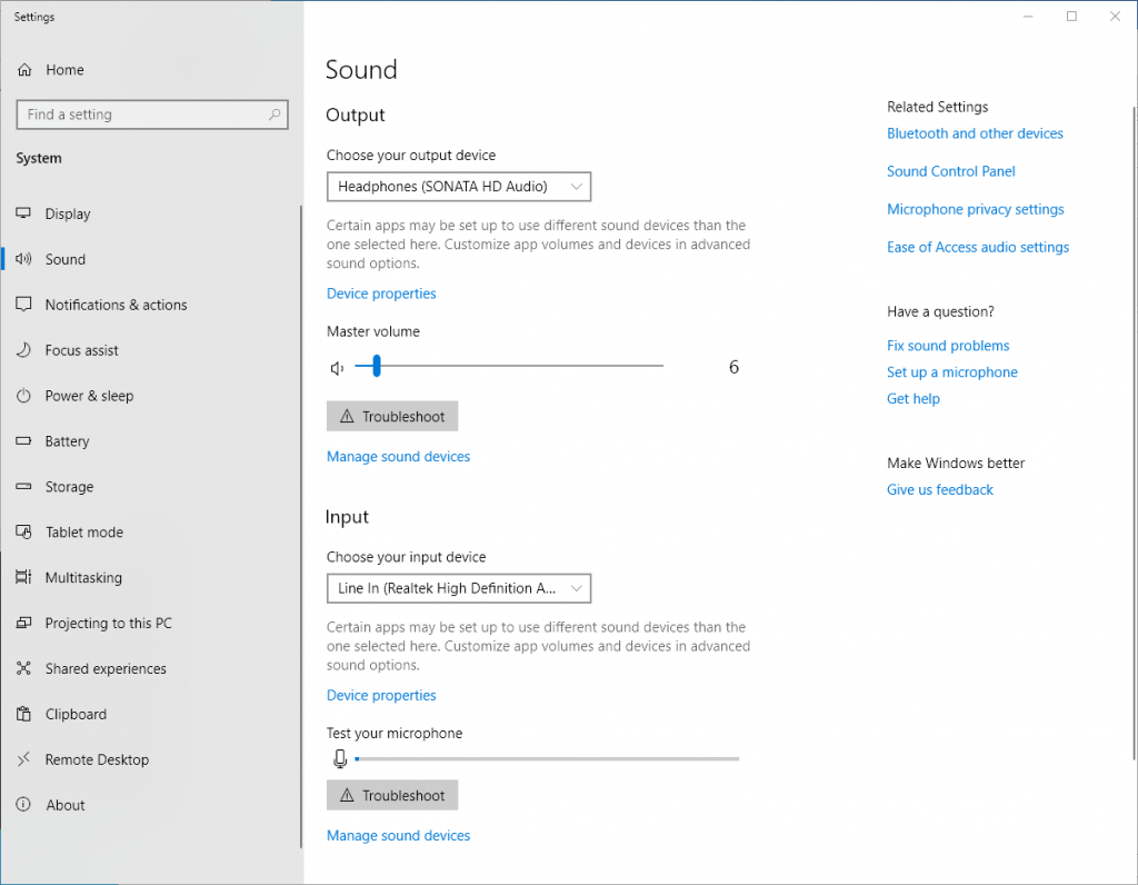 Hidizs Sonata HD in the Sound Settings