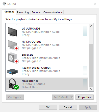 Sonata HD en el panel de control de audio 1