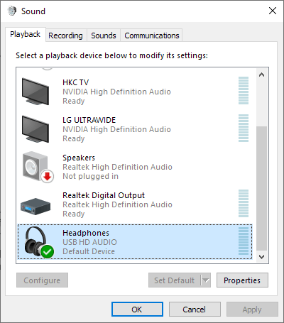 El Tempotec iDSD Plus en las opciones de sonido de Windows