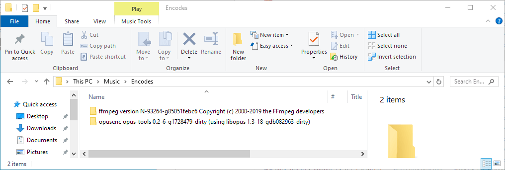 Folders created by copying the encoder version shown in Opus GUI