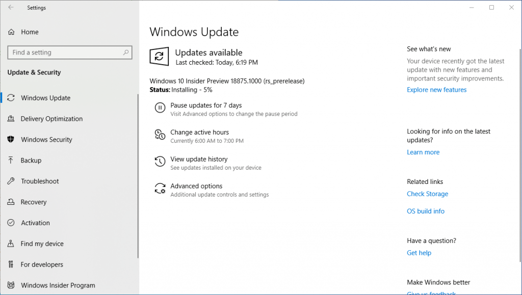 Installing Windows 10 Insider Preview 18875 14