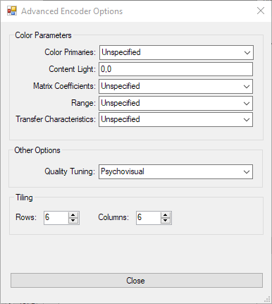 rav1e GUI v1.11 Advanced Options