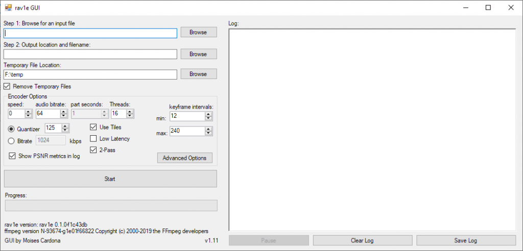 rav1e GUI v1.11 Main Window