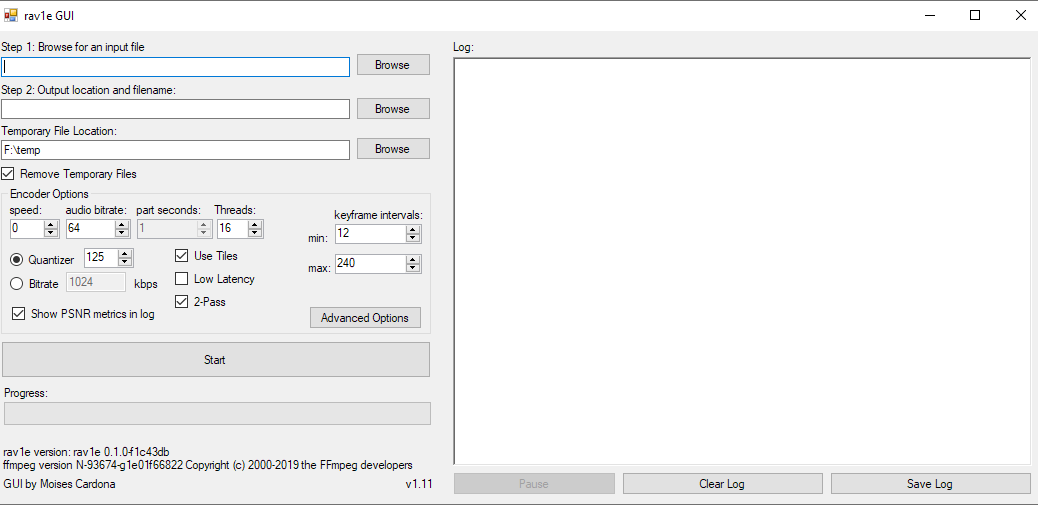 rav1e GUI v1.11 Main Window