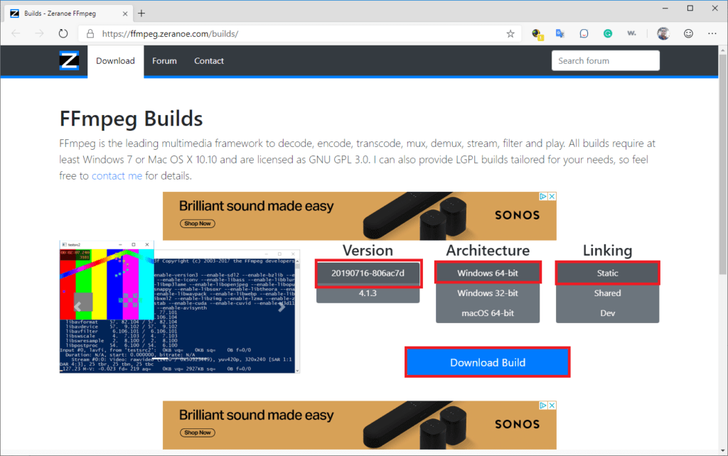 static ffmpeg builds