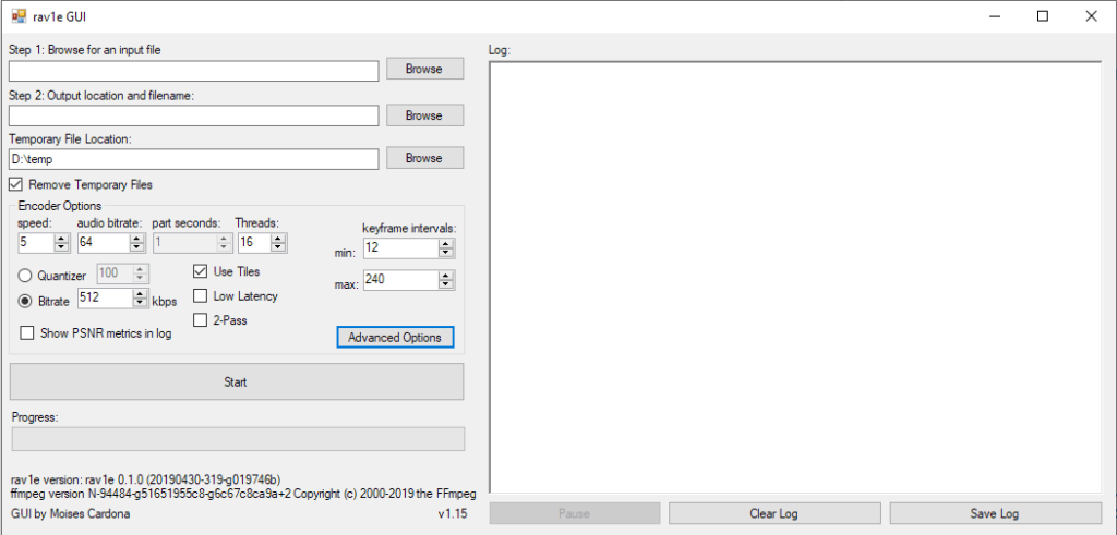 rav1e GUI v1.15 Main Window