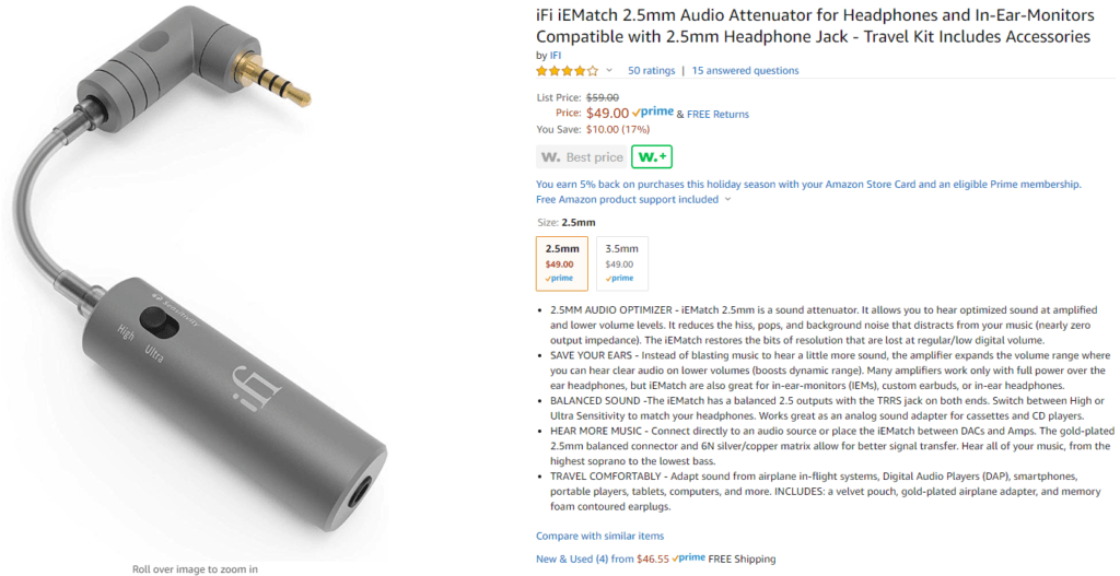 IFI IEMatch 2.5mm on Amazon