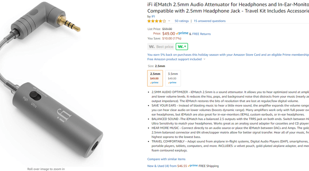 IFI IEMatch 2.5mm on Amazon