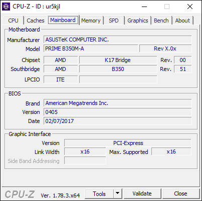 AMD Ryzen 7 1700 3.6Ghz CPU-Z CPU Information 2