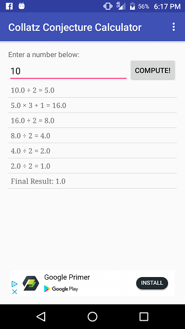 Collatz Conjecture Android App - 4