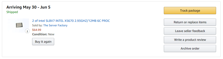 Intel X5670 shipped