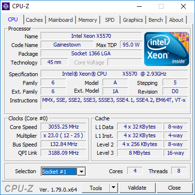 Intel Xeon X5570 CPU-Z