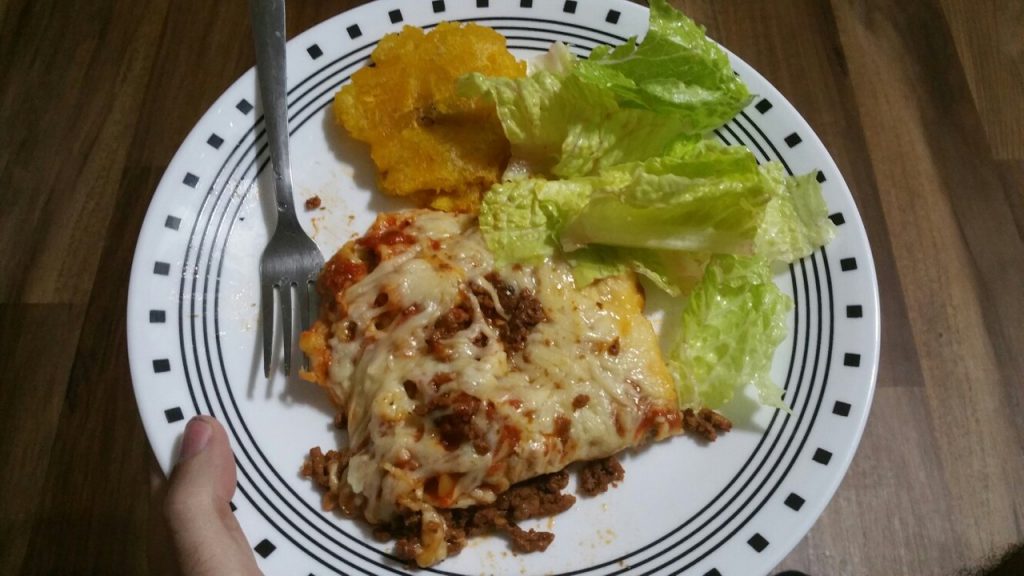 Lasagna with Tostones and Lettuce