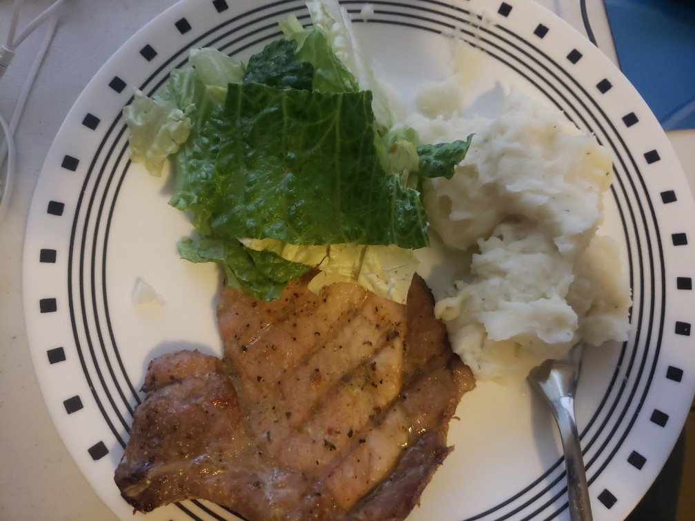 Pork Chop, Smashed Potato and Salad