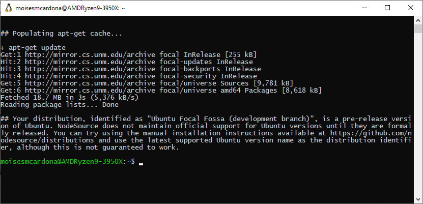 NodeJS script failing on Ubuntu Focal 20.04