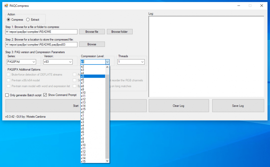 PAQCompress v0.3.42 paq8pxd levels