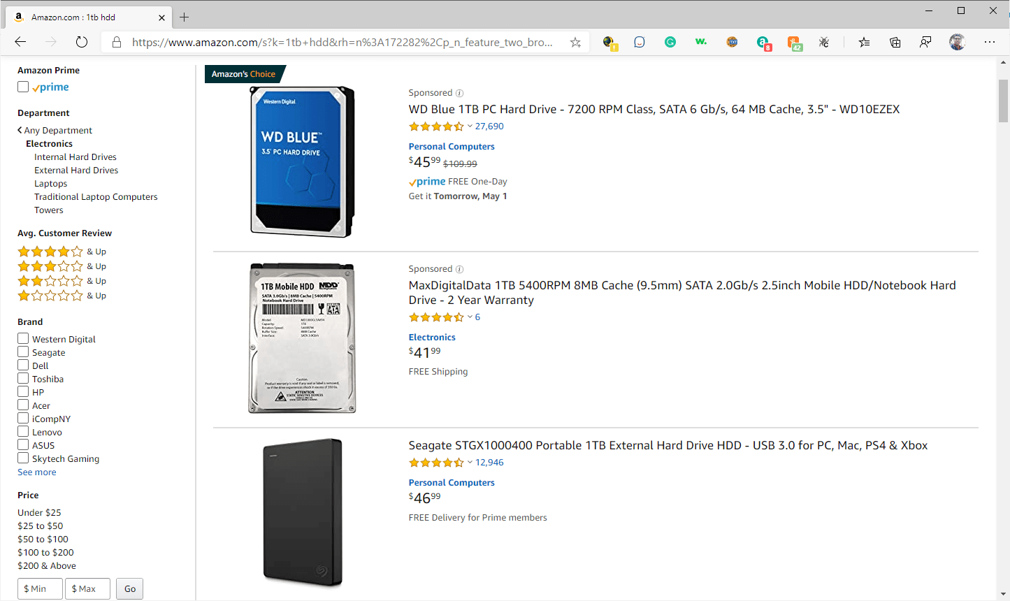 1TB HDD drives on Amazon