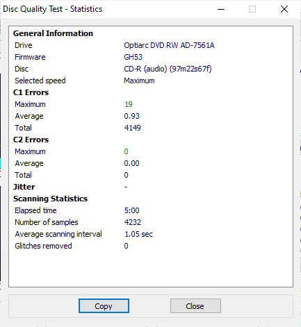 PlexDisc CD-R on Optiarc AD7561A Scanned on Optiarc AD-7561A