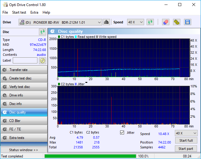PlexDisc CD-R on Optiarc AD7561A Scanned on Pioneer BDR-2212