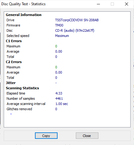 PlexDisc CD-R on Optiarc AD7561A Scanned on Samsung SN-208AB