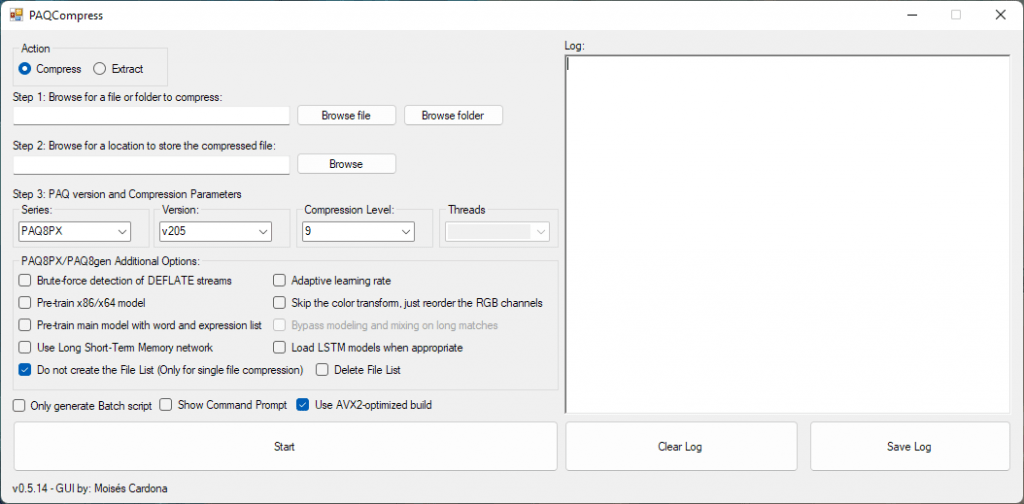 Screenshot of PAQCompress v0.5.14