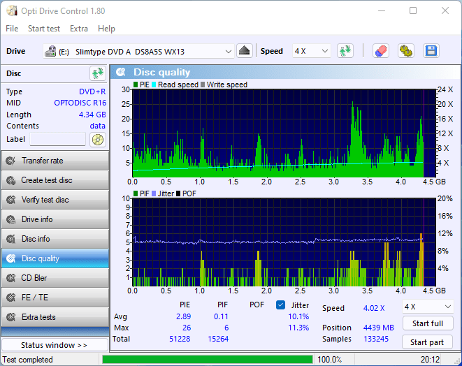 PlexDisc DVD+R on LiteOn DU-8A5LH 8x 16