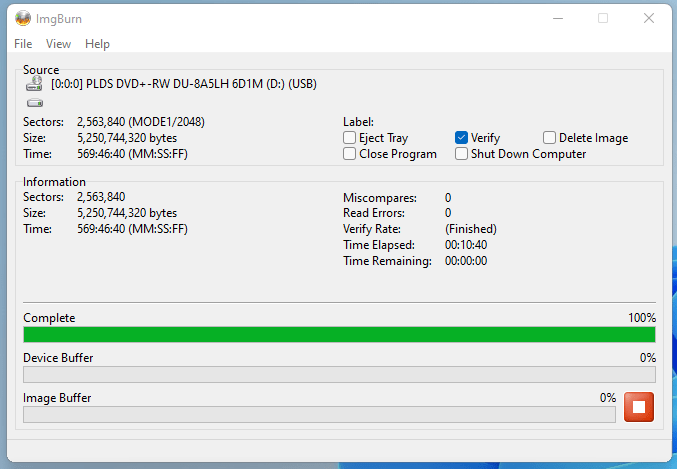 Retrying Burning the SmartBuy DVD+R DL (Media Code: RITEK-S04-66) on the Lite-On (PLDS) DU-8A5LH using ImgBurn - Verification Successful.