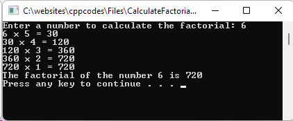 Factorial Calculator. A number is entered and the program will calculate the factorial.