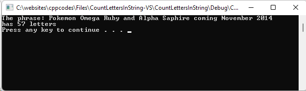 Program that prints the amount of letters on a predefined sentence.