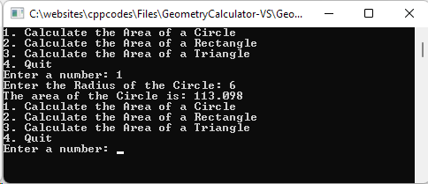 Geometry Calculator calculating the area of a circle.