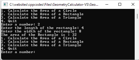 Geometry Calculator calculating the area of a rectangle.