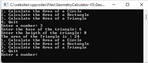 Geometry Calculator calculating the area of a triangle.