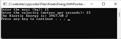 Program that calculates the kinetic energy of an object based on the mass and velocity submitted by the user.
