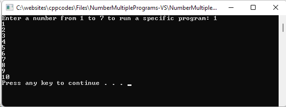 Multiple Numbers Programs. Mode 1: Counts from 1 to 10.