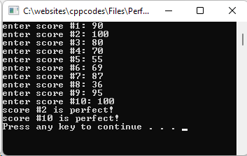 Program that shows which scores are perfect.