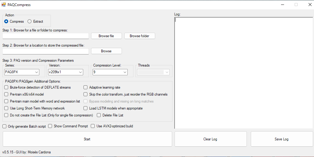 Screenshot of PAQCompress v0.5.15.