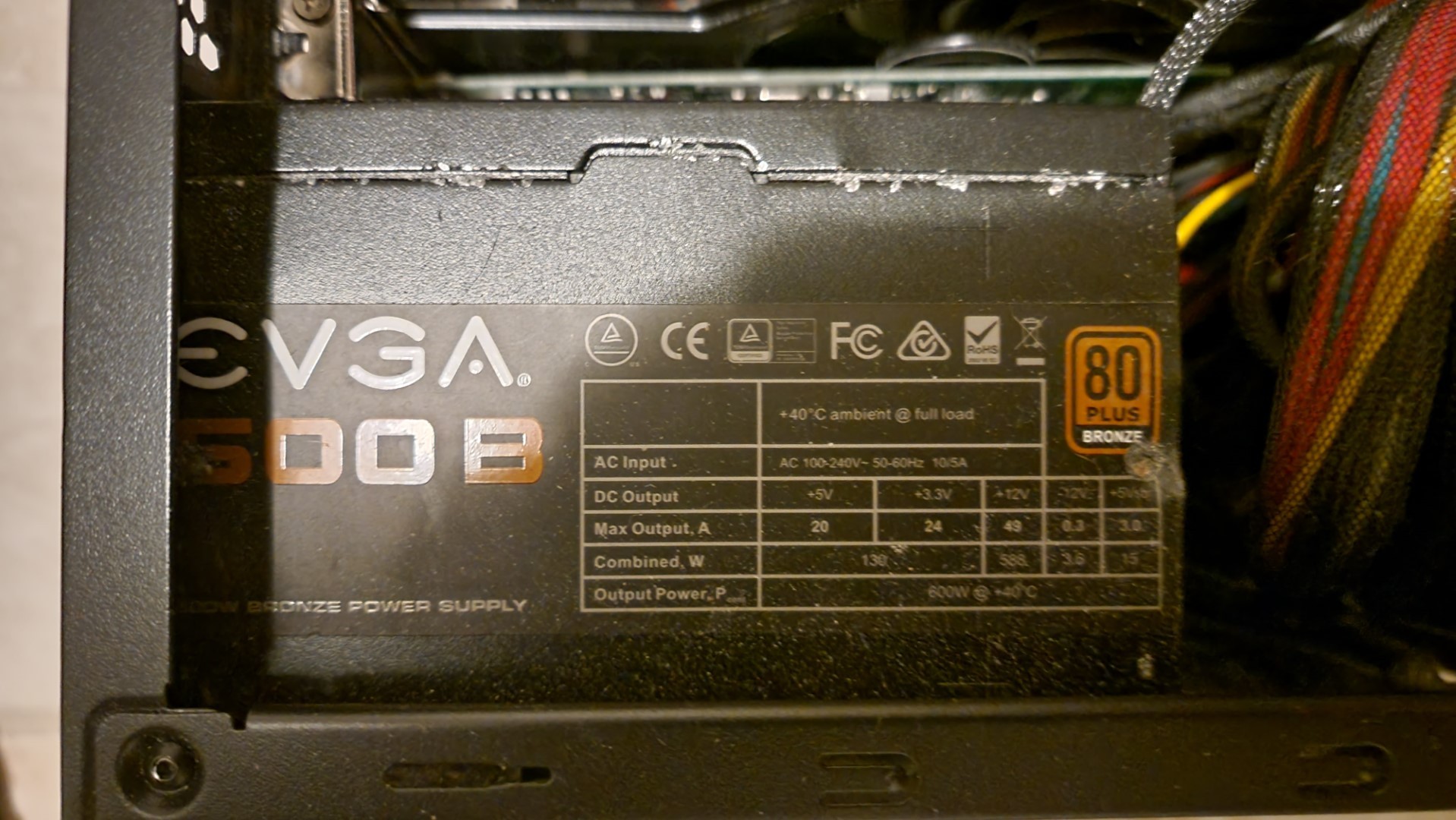 Bad EVGA 600B (600W) Power Supply.