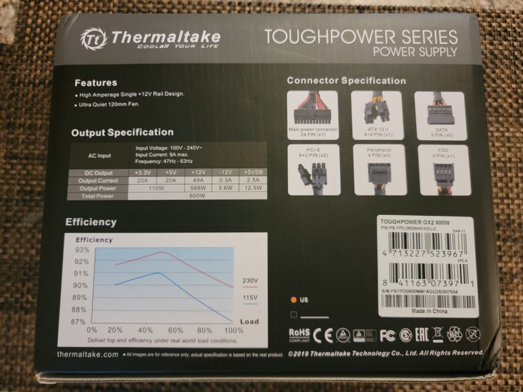 Thermaltake Toughpower GX2 600W PSU Box - Back