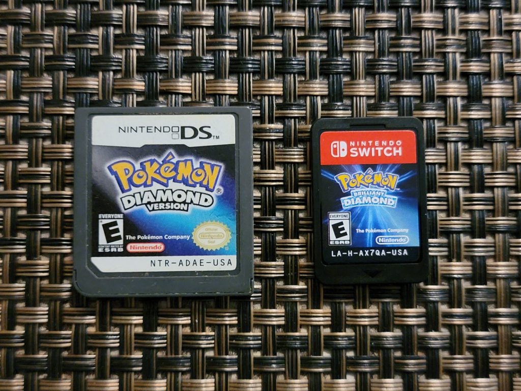 Pokémon Diamond DS game comparison with Switch Pokémon Brilliant Diamond Remake Game Cart