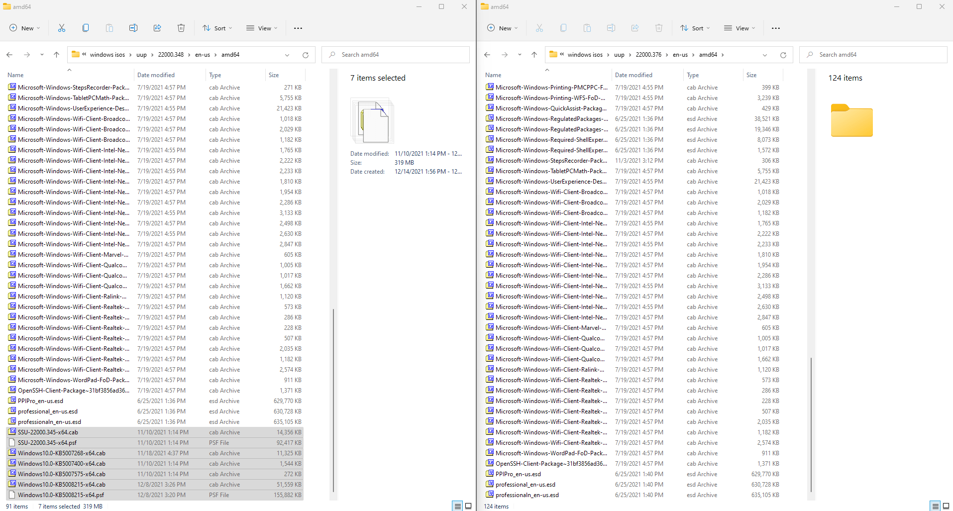 Windows 11 build 22000.376 update files in the Windows 11 22000.348 UUP files folder